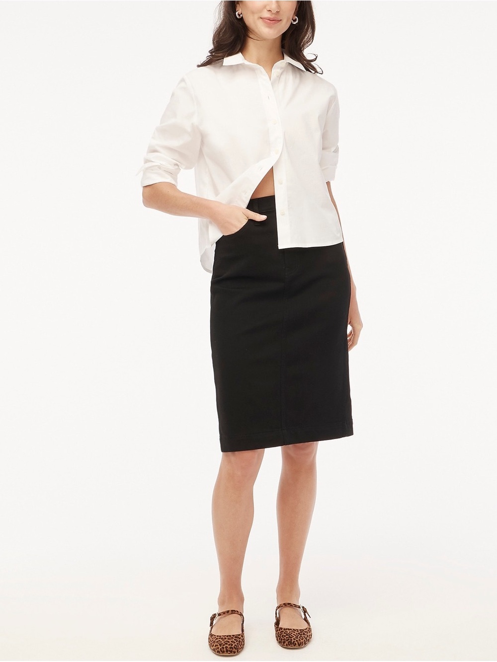 NWOT J. Crew Black Denim Pencil Skirt with Back Vent Sz 4